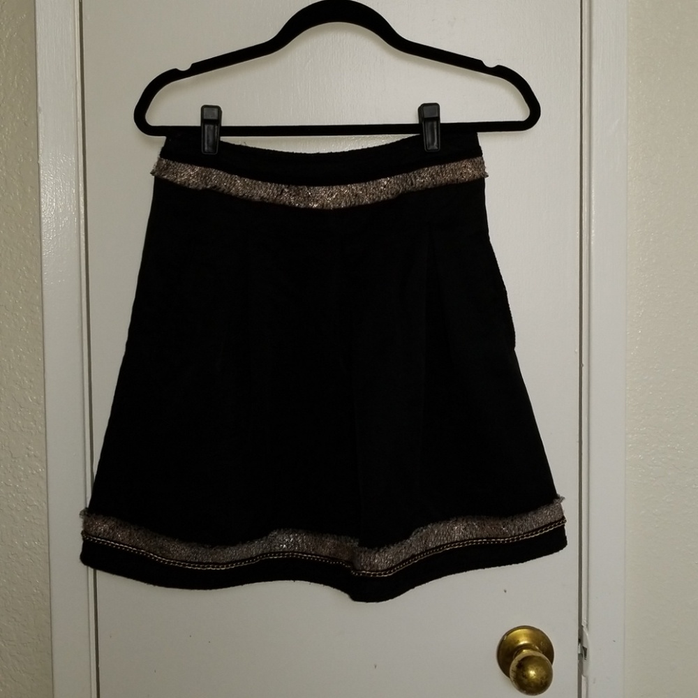 EUC BCBGMaxAzria Pleated Black Skirt with Gold Trim